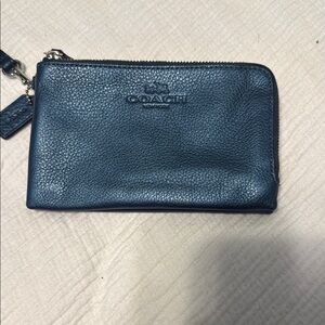 Coach Metallic Navy Leather Wristlet